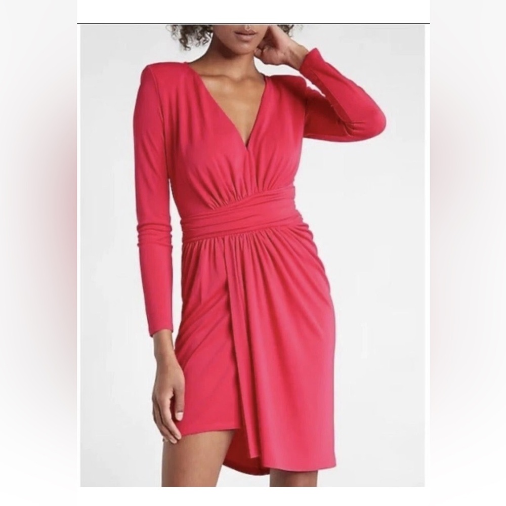 Express Fuchsia Long-Sleeve V-Neck Mini Dress